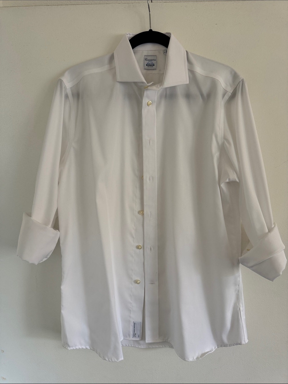 Luxury White Men's Dress Shirt with Spread Collar - Italian
